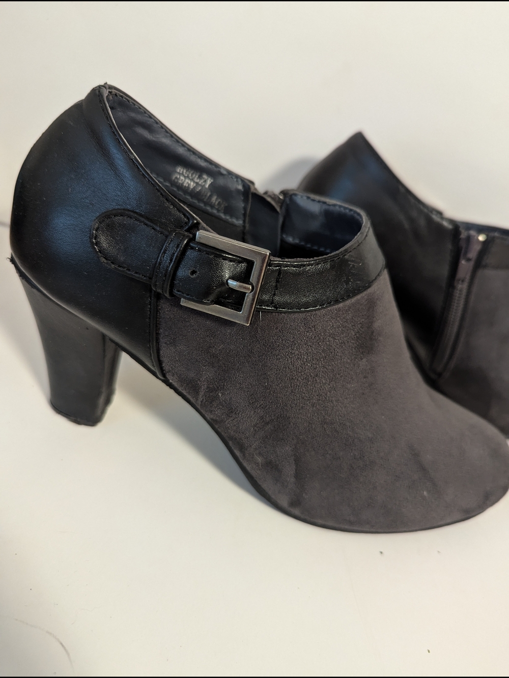 Women's Black & Charcoal Suede Ankle Booties with Buckle